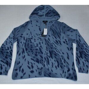 FDJ French Dressing Blue Womens Sweater Size XL Blue Leo Hoodie Printed Cardigan